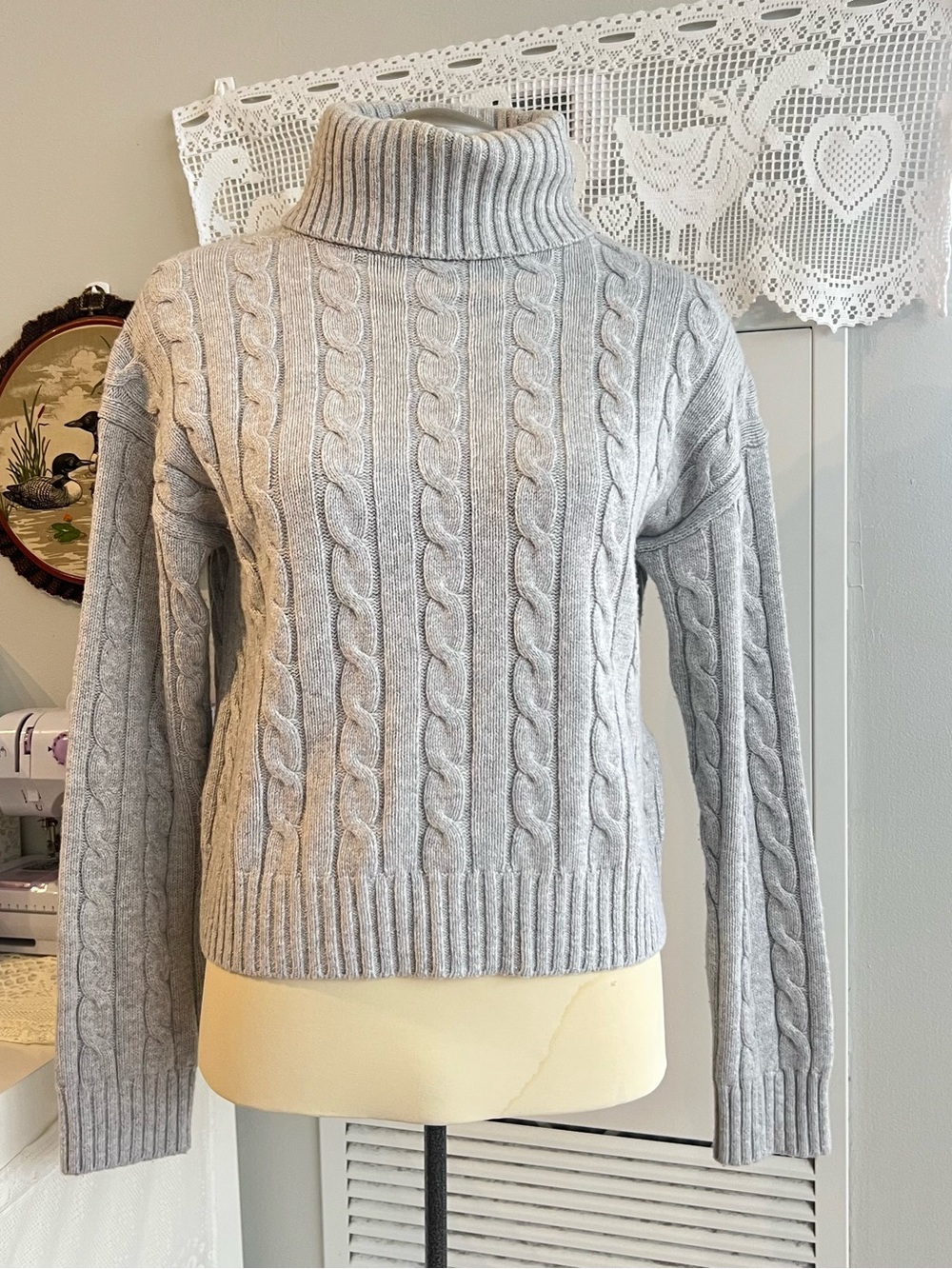 Aritzia Sunday Best light grey Cable Knit wool blend Turtleneck Sweater